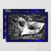 ヴィンテージブルーシルクマスカレードボール招待状 招待状 (正面/裏面)