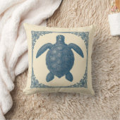 ヴィンテージブルーシーカメ航海の沿岸 クッション (ブランケット)