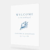 ヴィンテージブルーシーシェルビーチ結婚式へようこそ アクリルサイン (傾斜)