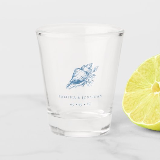 ヴィンテージブルーシーシェル結婚コースト ショットグラス (正面)