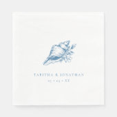 ヴィンテージブルーシーシェル結婚コースト スタンダードランチョンナプキン (正面)