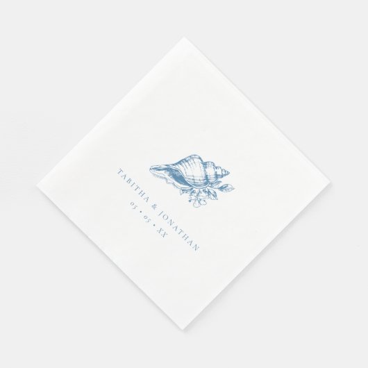 ヴィンテージブルーシーシェル結婚コースト スタンダードランチョンナプキン (角)