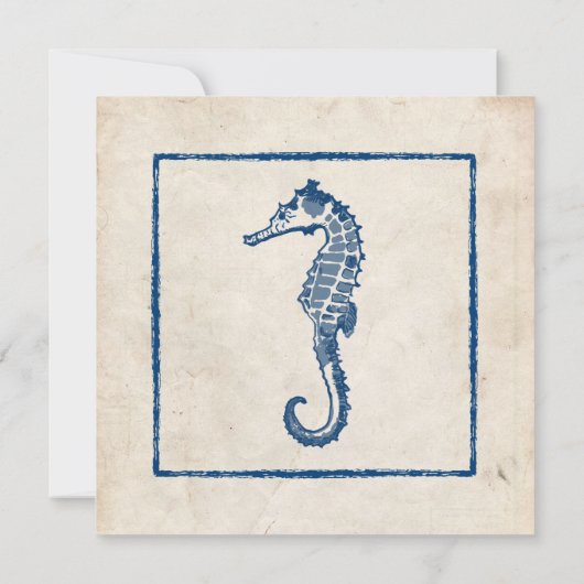 ヴィンテージブルーシーホースビーチ結婚式招待状 招待状 (裏面)