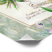 ヴィンテージブルージェイバードピンクローズフローラコラージュ ポスター (コーナー)