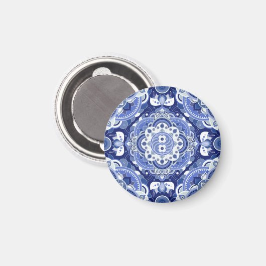 ヴィンテージブルージオメトリック、インディアンオーナメント。 マグネット (正面/裏面)