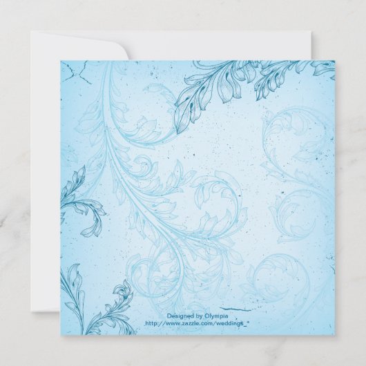 ヴィンテージブルースクロールリーフの招待 招待状 (裏面)