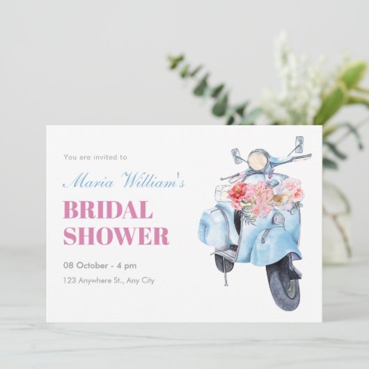 ヴィンテージブルースクーターブライダルシャワー 招待状 (スタンド正面)