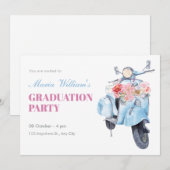 ヴィンテージブルースクーター卒業 招待状 (正面/裏面)