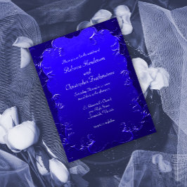 ヴィンテージブルースタイリッシュ結婚式招待状 ポストカード