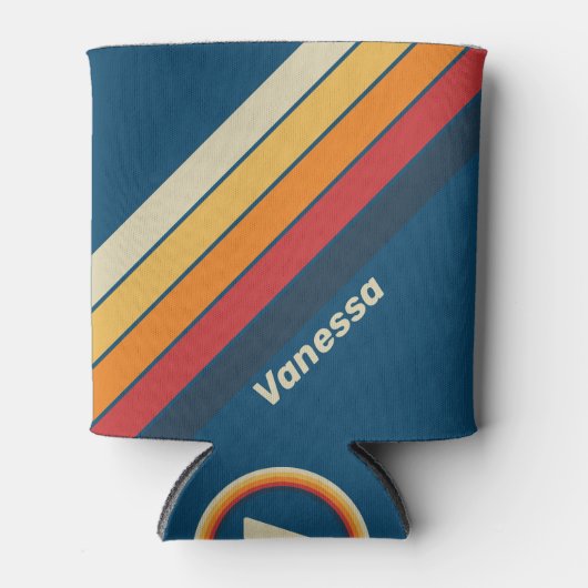 ヴィンテージブルーストライプのレインボー 缶クーラー (正面)