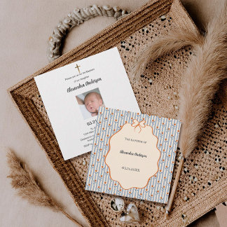 ヴィンテージブルーストライプフローラオレンジフォトバプテスマ