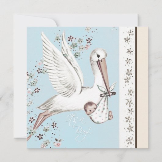 ヴィンテージブルーストークベビーシャワー 招待状 (正面)