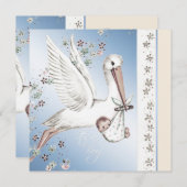 ヴィンテージブルーストーク男の赤ちゃんシャワー招待状 招待状 (正面/裏面)