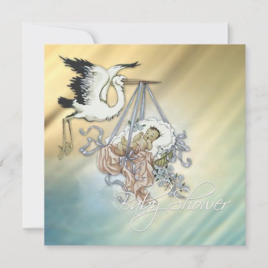 ヴィンテージブルーストーク男の赤ちゃんシャワー 招待状 (正面)