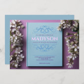 ヴィンテージブルーストーリーブックカバーバルミツワーパーティー 招待状 (正面/裏面)