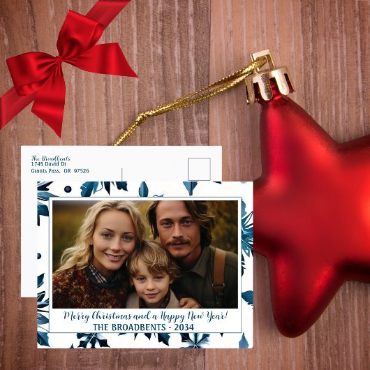 ヴィンテージブルースノーフレーククリスマスフォト シーズンポストカード