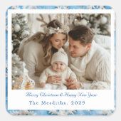 ヴィンテージブルースノーフレーククリスマス スクエアシール (正面)