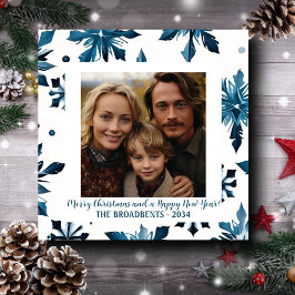 ヴィンテージブルースノーフレークスススクエアホリデーフォト シーズンカード