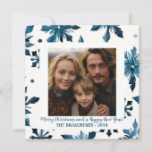 ヴィンテージブルースノーフレークスススクエアホリデーフォト シーズンカード (正面)