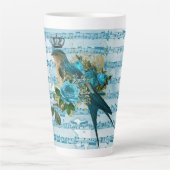 ヴィンテージブルーソングバードの楽譜 カフェラテマグ (正面)