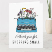 ヴィンテージブルータイプライターありがとう小ショッピング カード (正面)