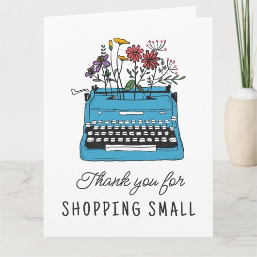 ヴィンテージブルータイプライターありがとう小ショッピング カード (正面)