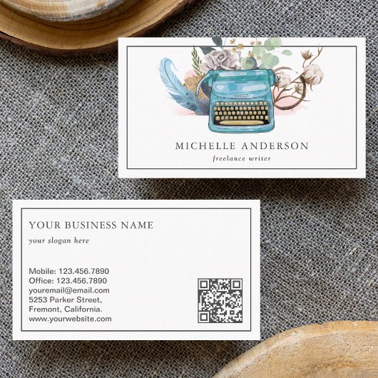 ヴィンテージブルータイプライターQRコードライター作家 名刺