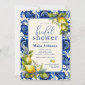 ヴィンテージブルータイルイエローレモンブライダルシャワー 招待状 (正面)