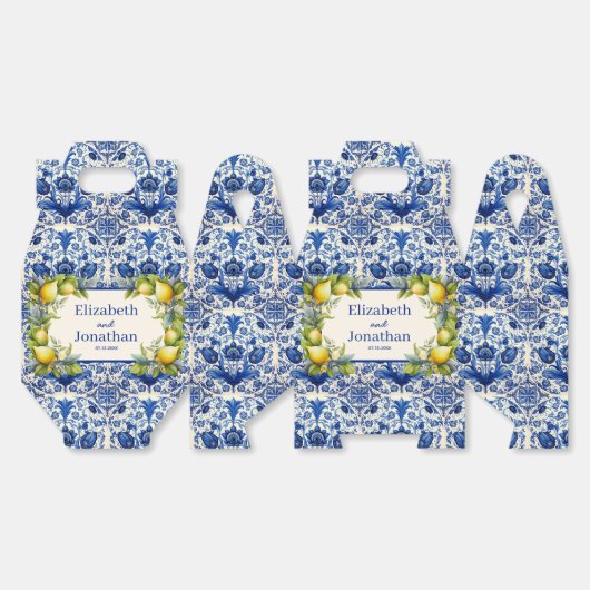 ヴィンテージブルータイルイエローレモン結婚ズ フェイバーボックス (見開き)