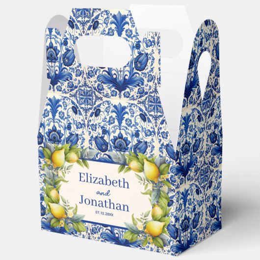 ヴィンテージブルータイルイエローレモン結婚ズ フェイバーボックス (見開き)