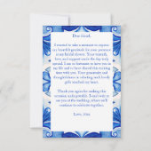 ヴィンテージブルータイルレモンイタリアンブライダルシャワー サンキューカード (裏面)