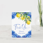 ヴィンテージブルータイルレモンイタリアンブライダルシャワー サンキューカード (正面)
