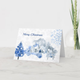 ヴィンテージブルータウンネズミコラージクリスマス シーズンカード