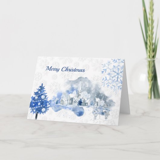 ヴィンテージブルータウンネズミコラージクリスマス シーズンカード (正面)