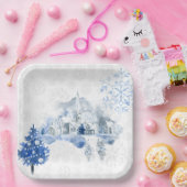 ヴィンテージブルータウンネズミコラージュクリスマス ペーパープレート (パーティー)