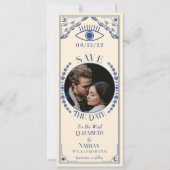 ヴィンテージブルータロットカード写真の保存日付 招待状 (正面)