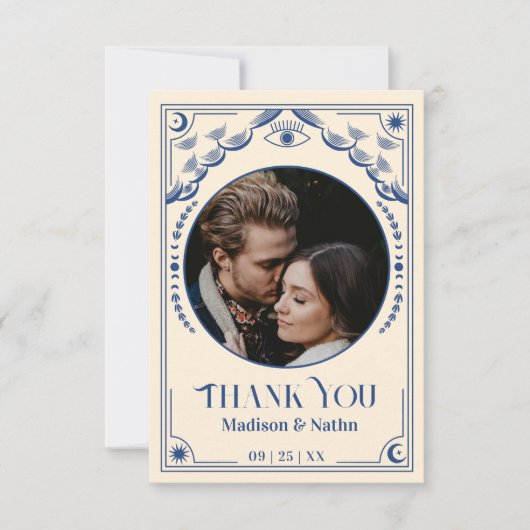 ヴィンテージブルータロットカード結婚写真ありがとう サンキューカード (正面)