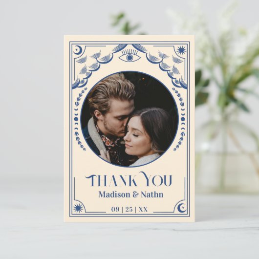 ヴィンテージブルータロットカード結婚写真ありがとう サンキューカード (スタンド正面)