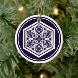 ヴィンテージブルーターキッシュロゼット幾何学的ベクトルアート セラミックオーナメント