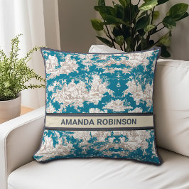 ヴィンテージブルーターコイズトイレデジュイミモノグラム クッション