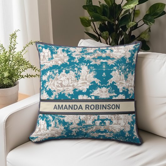 ヴィンテージブルーターコイズトイレデジュイミモノグラム クッション