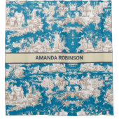 ヴィンテージブルーターコイズトイレデジュイミモノグラム シャワーカーテン (正面)