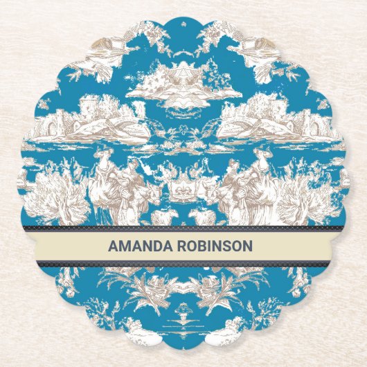 ヴィンテージブルーターコイズトイレデジュイミモノグラム ペーパーコースター (正面)