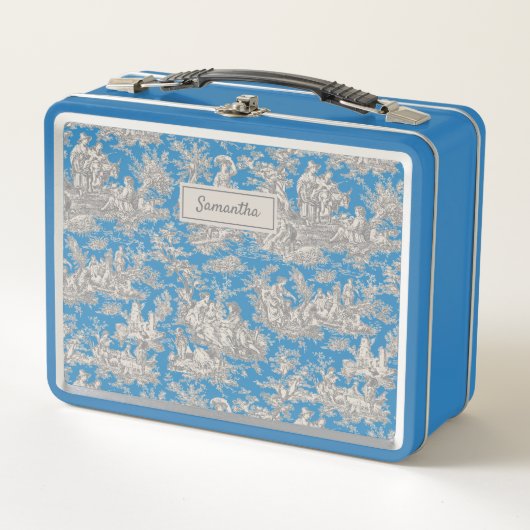 ヴィンテージブルーターコイズトワールデジュイ印刷 メタルランチボックス (正面)