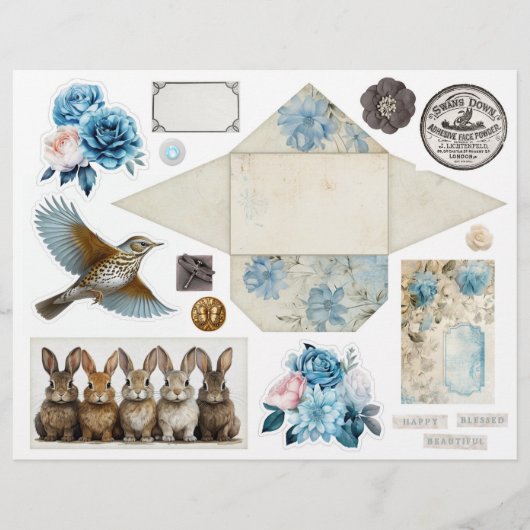 ヴィンテージブルーダマスクパターン – 4つ (正面)