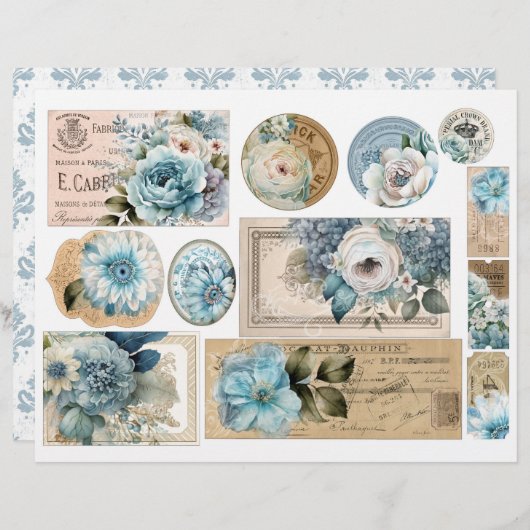 ヴィンテージブルーダマスク模様 – 4つのうちの1つ (正面/裏面)