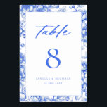 ヴィンテージブルーチノイスリー結婚フローラ テーブルナンバー<br><div class="desc">ヴィンテージブルーChinoiserieフローラ結婚のテーブル番号。「表」は書道モダンフォント。名前と日付で結婚パーソナライズ</div>