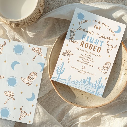 ヴィンテージブルーツインズファーストRodeo 1st誕生日 招待状