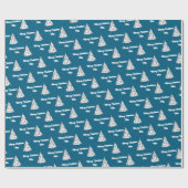 ヴィンテージブルーツリーギフトラップ | メリークリスマスの名前 ラッピングペーパー (フラット)