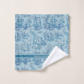 ヴィンテージブルーティール(緑がかった色)トワールデジュイ印刷 バスタオルセット (ウォッシュタオル)